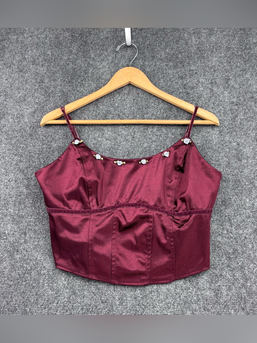Wild Fable Burgundy Whimsigoth Fairycore Satin Corset Crop Top Women’s L